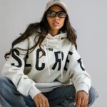 2024 American oversize fashion niche trend design sense chic print versatile loose hooded sweatshirt for external wear
