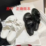 Chanel sandals velcro platform sole two-strap flip-flop chain buckle beach shoes for women