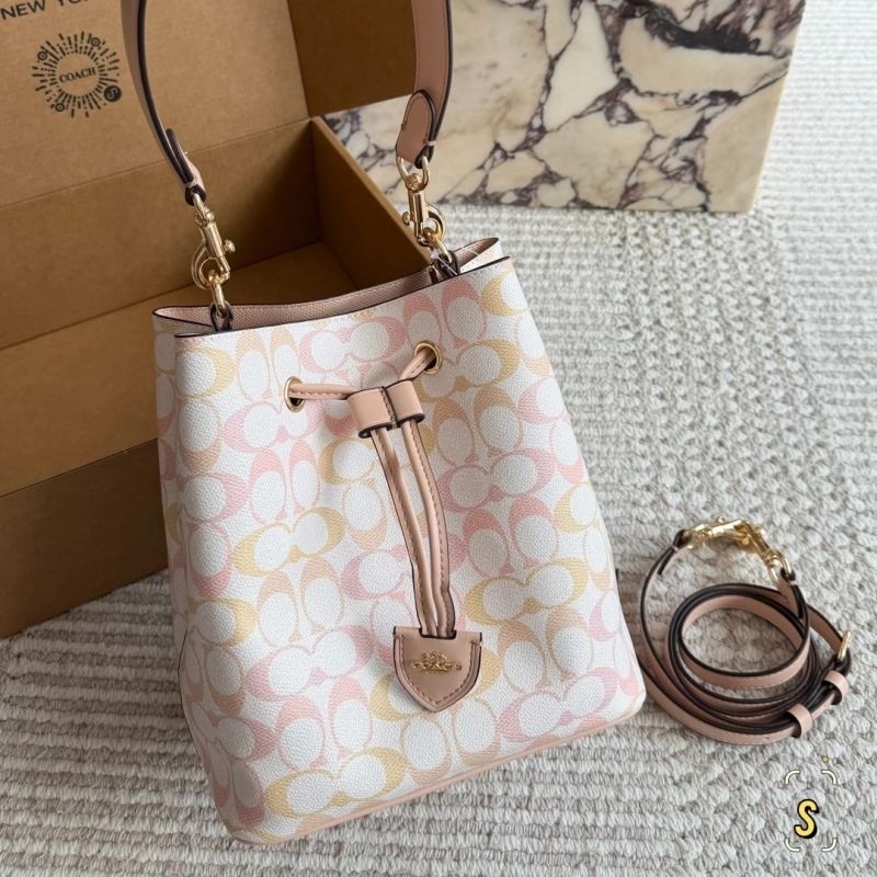 13420968103532000 Sakura Pink Straw Bucket Bag – The Perfect Pop of Color for Your Summer Outfit-box - Image 1