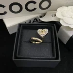 "New Light Gold Paved Heart Double C Ring-no box - Image 6