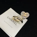"New Light Gold Paved Heart Double C Ring-no box