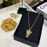 Luxury Gold Flower Fully Paved Double C Necklace-no box - Image 7