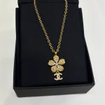 Luxury Gold Flower Fully Paved Double C Necklace-no box