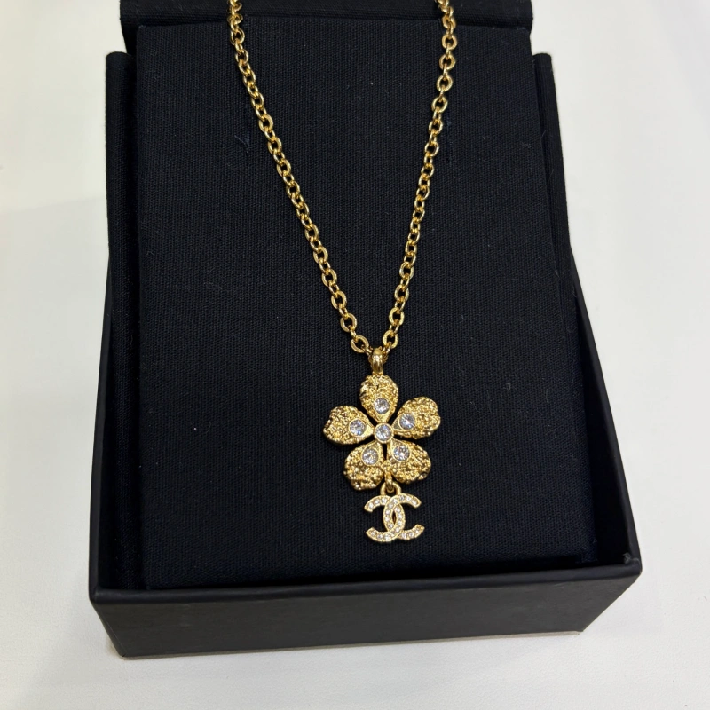13421043830043600 Luxury Gold Flower Fully Paved Double C Necklace-no box - Image 1