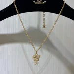Luxury Gold Flower Fully Paved Double C Necklace-no box - Image 4