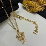 Luxury Gold Flower Fully Paved Double C Necklace-no box - Image 3