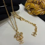 Luxury Gold Flower Fully Paved Double C Necklace-no box - Image 2