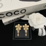 Double C Luxury Gold Flower & Wheat Stud Earrings-no box
