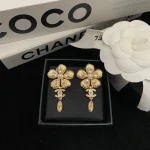 Double C Luxury Gold Flower & Wheat Stud Earrings-no box - Image 5