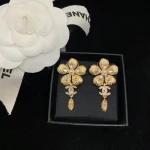 Double C Luxury Gold Flower & Wheat Stud Earrings-no box - Image 4