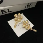 Double C Luxury Gold Flower & Wheat Stud Earrings-no box - Image 3