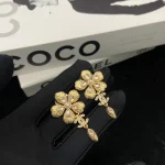 Double C Luxury Gold Flower & Wheat Stud Earrings-no box - Image 2