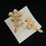 Double C Luxury Gold Flower & Wheat Stud Earrings-no box - Image 7
