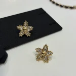S New Paved Double C Gold Star Earrings-no box