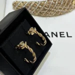New Gold Twisted Round Paved Double C Earrings-box