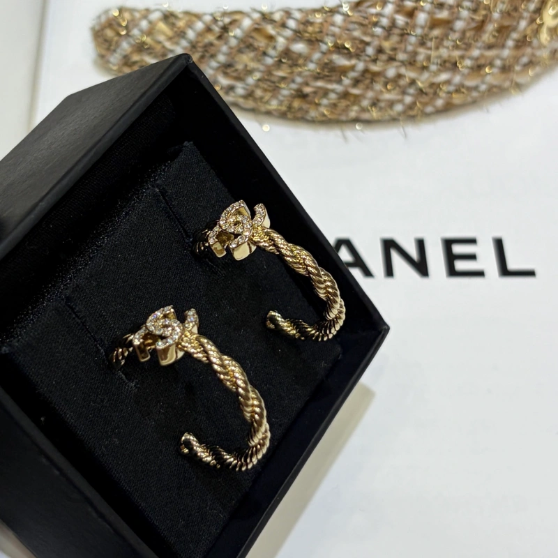 13421660144959800 New Gold Twisted Round Paved Double C Earrings-box - Image 1
