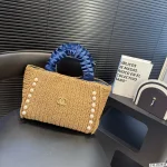 Navy Pleated Straw Tote with Pearl Accents-no box - Image 3