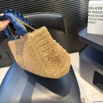 Navy Pleated Straw Tote with Pearl Accents-no box - Image 10