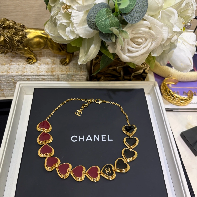 13421819372380400 Gold-tone Double C Black Enamel Heart Necklace-box - Image 1