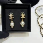 Small Pave Double C Pearl Drop Earrings-box - Image 10