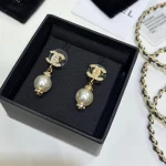 Small Pave Double C Pearl Drop Earrings-box - Image 9