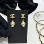 Small Pave Double C Pearl Drop Earrings-box - Image 8