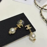 Small Pave Double C Pearl Drop Earrings-box - Image 7