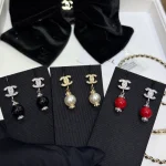 Small Pave Double C Pearl Drop Earrings-box