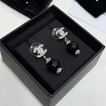 Small Pave Double C Pearl Drop Earrings-box - Image 4
