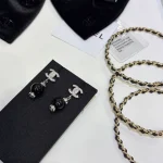 Small Pave Double C Pearl Drop Earrings-box - Image 2