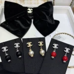 Small Pave Double C Pearl Drop Earrings-box - Image 19
