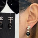 Small Pave Double C Pearl Drop Earrings-box - Image 18