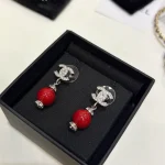 Small Pave Double C Pearl Drop Earrings-box - Image 15