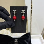 Small Pave Double C Pearl Drop Earrings-box - Image 13