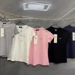 Women's Slim Fit Crew Neck Sports Short Sleeve 100% Cotton T-Shirt with 3D Logo, Heavyweight Ready to Ship-no box