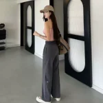 Summer New Arrival Woven High Waist Quick-Dry Loose Wide Leg Pants with Drapey Straight Fit, Elastic Waist Sports Pants - Image 7