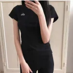 Women's Slim Fit Crew Neck Sports Short Sleeve 100% Cotton T-Shirt with 3D Logo, Heavyweight Ready to Ship-no box - Image 7