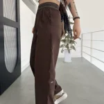 Summer New Arrival Woven High Waist Quick-Dry Loose Wide Leg Pants with Drapey Straight Fit, Elastic Waist Sports Pants - Image 5