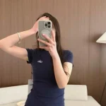 Women's Slim Fit Crew Neck Sports Short Sleeve 100% Cotton T-Shirt with 3D Logo, Heavyweight Ready to Ship-no box - Image 4