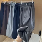 Summer New Arrival Woven High Waist Quick-Dry Loose Wide Leg Pants with Drapey Straight Fit, Elastic Waist Sports Pants - Image 3