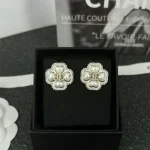 Pave Diamond Love Heart & Clover Resin Pearl Studs-box - Image 4