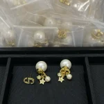 New CD Logo Pearl Star Studs with Pave Crystals-box - Image 3