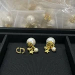 New CD Logo Pearl Star Studs with Pave Crystals-box - Image 2