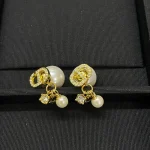 New CD Logo Pearl Star Studs with Pave Crystals-box