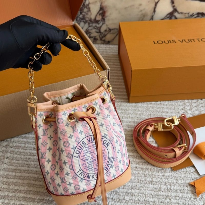 13423635600522600 Pink and White Striped Mini Bucket Bag-box - Image 1