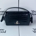 Black 3D Logo Croc-Embossed Shoulder Bag-box