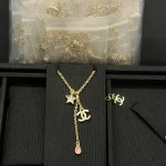 Pink teardrop necklace with star and double C pendant-box - Image 5