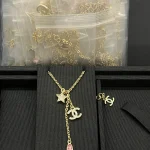 Pink teardrop necklace with star and double C pendant-box - Image 4