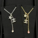 Pink teardrop necklace with star and double C pendant-box