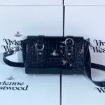 New black crocodile pattern double ring crossbody bag-box